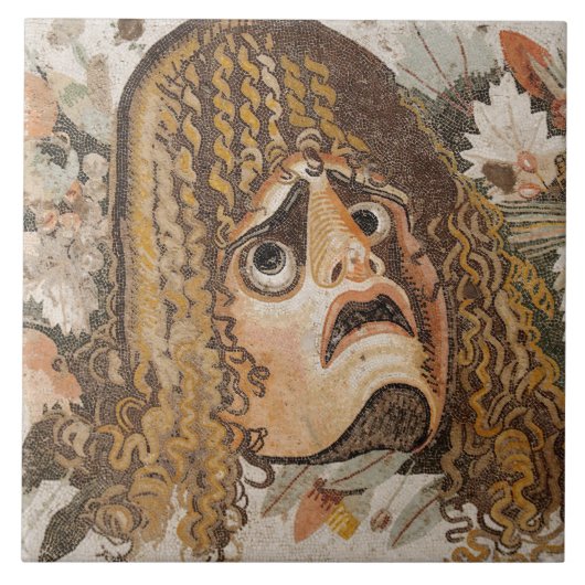 Romeinse mozaïek, met masker, met bladeren en met  tegeltje (Voorkant)