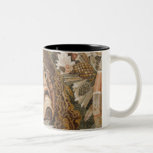 Romeinse mozaïek, met masker, met bladeren en met tweekleurige koffiemok
