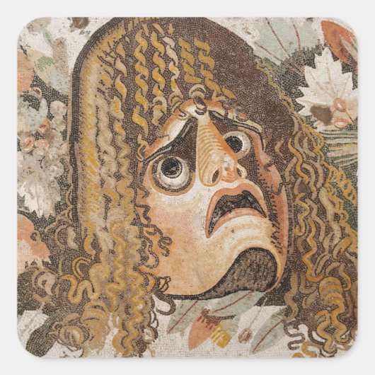 Romeinse mozaïek, met masker, met bladeren en met  vierkante sticker (Voorkant)