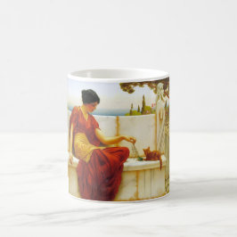 Romeinse vrouw spelend met haar favoriete kat koffiemok