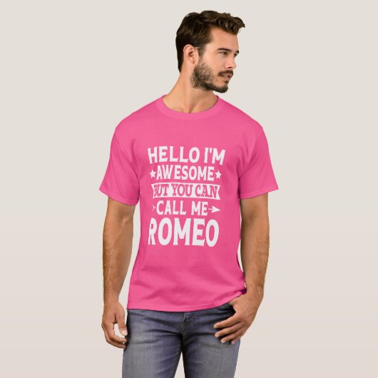 Romeo Achternaam Noem me Romeo Familie Team Achter T-shirt (Voorkant volledig)