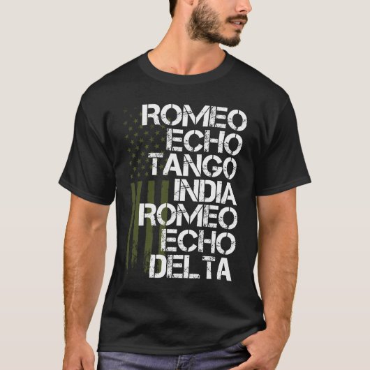 Romeo Echo Tango Funny Militaire Familie Fonetisch T-shirt (Voorkant)