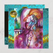 ROMEO EN JULIET Aqua Blauw, Groentelblauw Damast B Kaart (Voorkant / Achterkant)