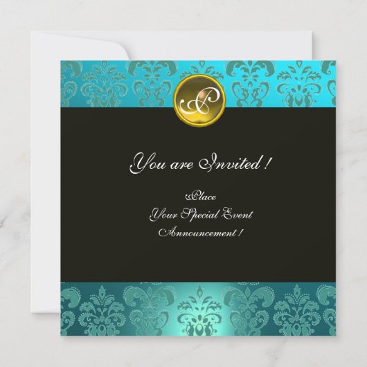 ROMEO EN JULIET Aqua Blauw, Groentelblauw Damast B Kaart (Achterkant)