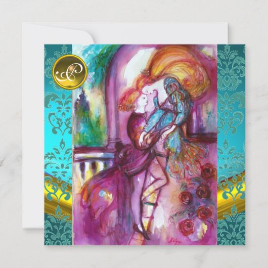 ROMEO EN JULIET Aqua Blauw, Groentelblauw Damasten Kaart (Voorkant)