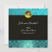 ROMEO EN JULIET Aqua Blue,Blauwgroen Damask Floral Kaart (Achterkant)