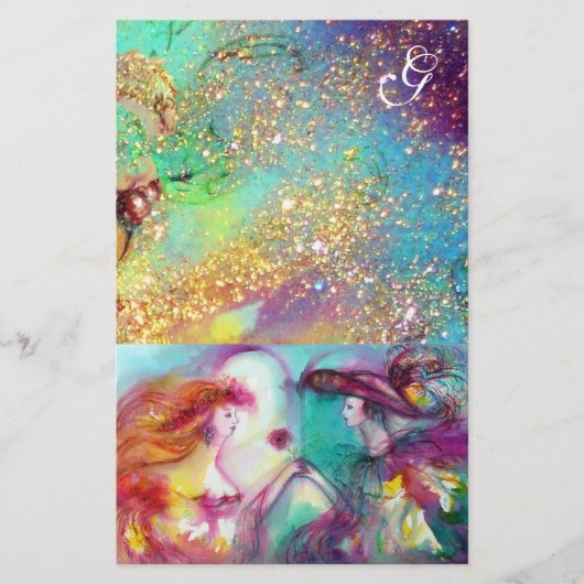 ROMEO EN JULIET, BLAUWGROEN BLAUWE GOUDEN MONOGRAM BRIEFPAPIER (Voorkant)