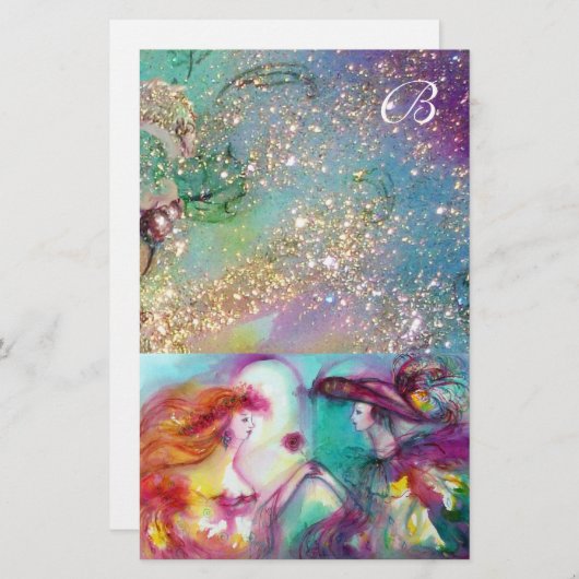 ROMEO EN JULIET, BLAUWGROEN BLAUWE GOUDEN MONOGRAM BRIEFPAPIER (Voorkant / Achterkant)