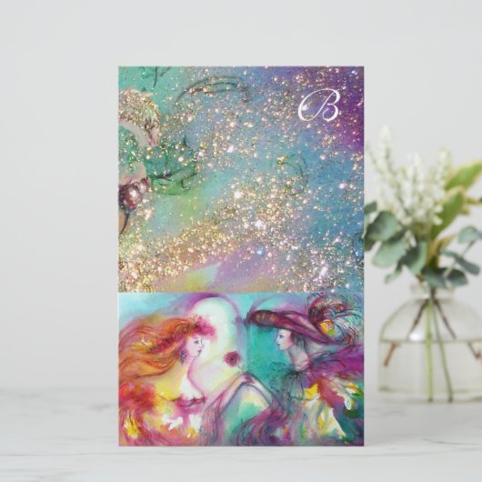 ROMEO EN JULIET, BLAUWGROEN BLAUWE GOUDEN MONOGRAM BRIEFPAPIER (Staand voorkant)