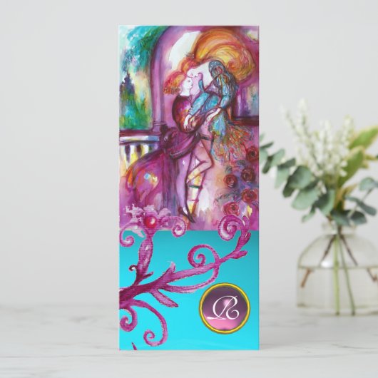 ROMEO EN JULIET/Blauwgroen Roze Damasvemirkels Kaart (Staand voorkant)