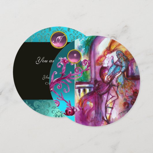 ROMEO EN JULIET/Blauwgroen Roze Damasvemirkels Kaart (Voorkant / Achterkant)