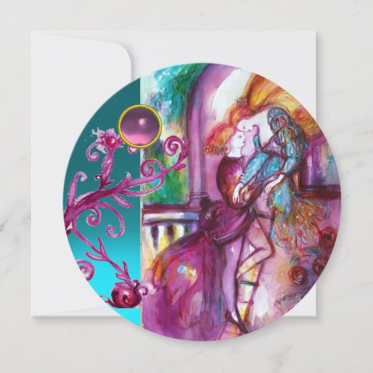ROMEO EN JULIET/Blauwgroen Roze Damasvemirkels Kaart (Voorkant)