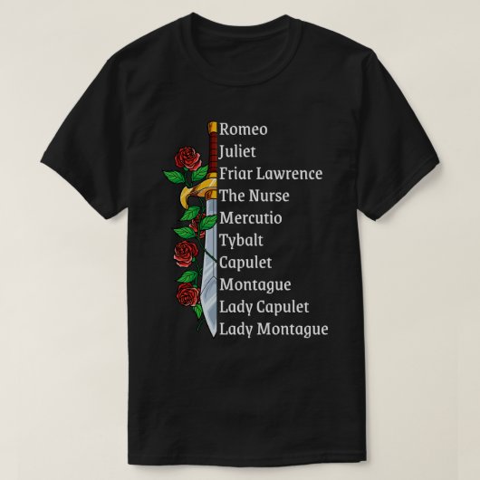Romeo en Juliet Cast van personages T-shirt (Design voorkant)
