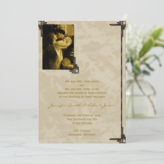 Romeo en Juliet Fairytale Wedding Invitation Kaart (Staand voorkant)
