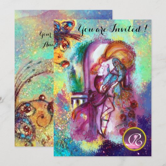 ROMEO EN JULIET Floral Blue Gold Sparkles Kaart (Voorkant / Achterkant)