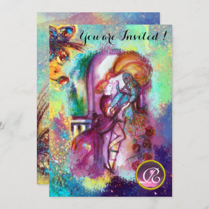 ROMEO EN JULIET Floral Blue Gold Sparkles Kaart