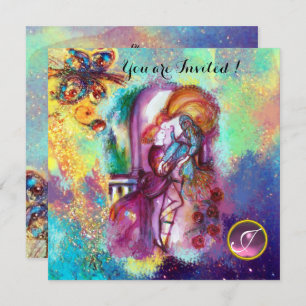 ROMEO EN JULIET Floral Blue Gold Sparkles Kaart