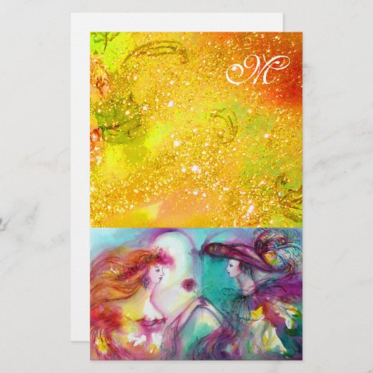 ROMEO EN JULIET, GEEL GROENE GOLD-SPARKLES BRIEFPAPIER (Voorkant / Achterkant)