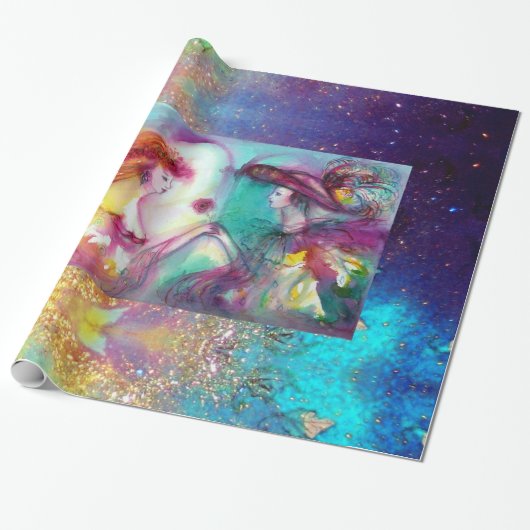 ROMEO EN JULIET/GOLD BLUE SPARKLES CADEAUPAPIER (Uitgerold)