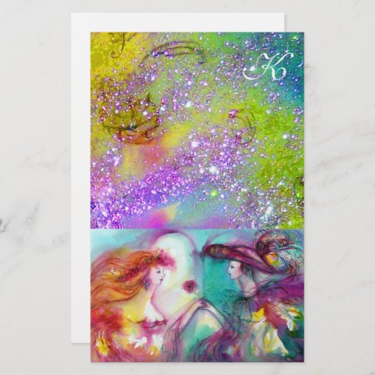 ROMEO EN JULIET, PAARSE GROENE GOUDEN SPRANKELS BRIEFPAPIER (Voorkant / Achterkant)