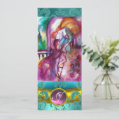 ROMEO EN JULIET Pink Aqua Blue, Blauwgroen Damask  Kaart (Staand voorkant)