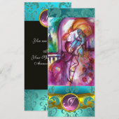 ROMEO EN JULIET Pink Aqua Blue, Blauwgroen Damask  Kaart (Voorkant / Achterkant)