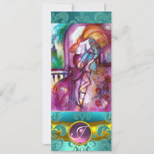 ROMEO EN JULIET Pink Aqua Blue, Blauwgroen Damask  Kaart (Voorkant)