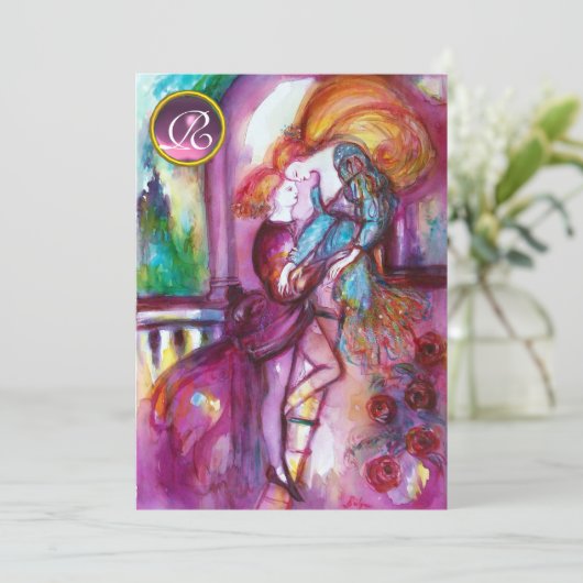 ROMEO EN JULIET Pink Aqua Blue, Blauwgroen Damask Kaart (Staand voorkant)