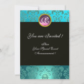 ROMEO EN JULIET Pink Aqua Blue, Blauwgroen Damask  Kaart (Achterkant)