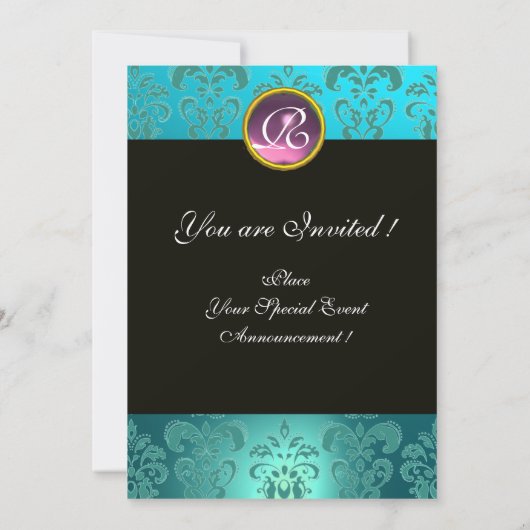 ROMEO EN JULIET Pink Aqua Blue, Blauwgroen Damask  Kaart (Achterkant)