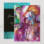 ROMEO EN JULIET Pink Aqua Blue, Blauwgroen Damask  Kaart (Voorkant / Achterkant)