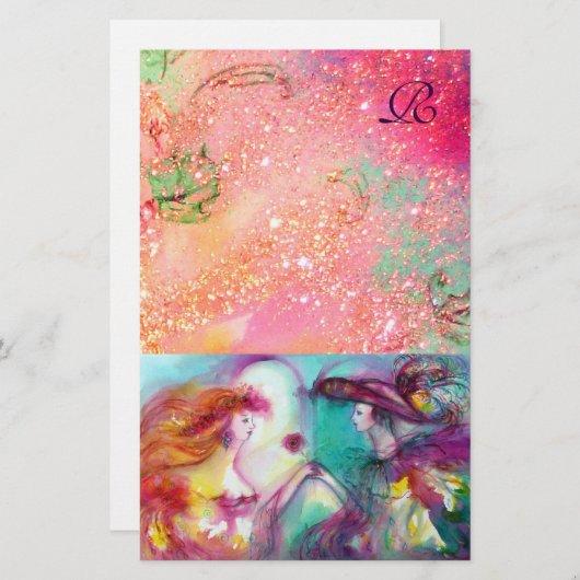 ROMEO EN JULIET, PINK GOLD SPARKLES MONOGRAM BRIEFPAPIER (Voorkant / Achterkant)