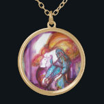 ROMEO EN JULIET Romantic Valentijns Day Goud Vergulden Ketting<br><div class="desc">Balcony scène uit Romeo en Juilet-tragedie door William Shakespeare .Origineel hedendaags schilderij van waterverf met gouden folie en iriserende kleuren in helder paars,  roze,  groen,  geel sinaasappel,  blauwgroen,  turquase,  wit ..Schilend door Bulgan Lumini (c)</div>
