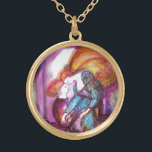 ROMEO EN JULIET Romantic Valentijns Day Goud Vergulden Ketting<br><div class="desc">Balcony scène uit Romeo en Juilet-tragedie door William Shakespeare .Origineel hedendaags schilderij van waterverf met gouden folie en iriserende kleuren in helder paars,  roze,  groen,  geel sinaasappel,  blauwgroen,  turquase,  wit ..Schilend door Bulgan Lumini (c)</div>
