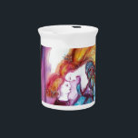 ROMEO EN JULIET Romantic Valentijns Day Pitcher<br><div class="desc">Balcony scène uit Romeo en Juilet-tragedie door William Shakespeare .Origineel hedendaags schilderij van waterverf met gouden folie en iriserende kleuren in helder paars,  roze,  groen,  geel sinaasappel,  blauwgroen,  turquase,  wit ..Schilend door Bulgan Lumini (c)</div>