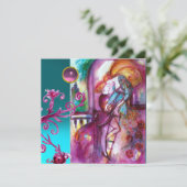 ROMEO EN JULIET /Teal Roze Damast Bloem Slierten Kaart (Staand voorkant)