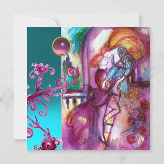 ROMEO EN JULIET /Teal Roze Damast Bloem Slierten Kaart (Voorkant)