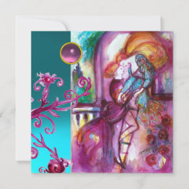 ROMEO EN JULIET /Teal Roze Damast Bloem Slierten Kaart