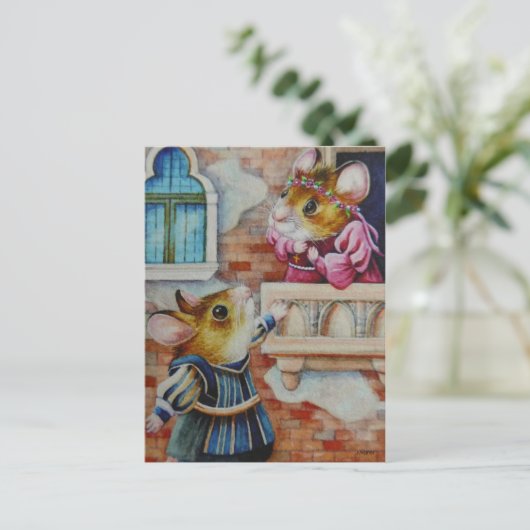 Romeo & Juliet Field Mice Waterverf Art Briefkaart (Staand voorkant)
