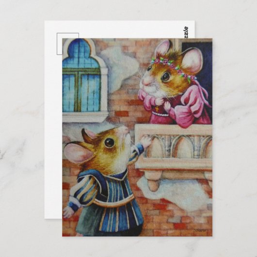 Romeo & Juliet Field Mice Waterverf Art Briefkaart (Voorkant / Achterkant)