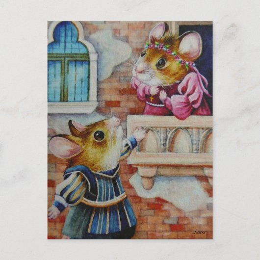 Romeo & Juliet Field Mice Waterverf Art Briefkaart (Voorkant)