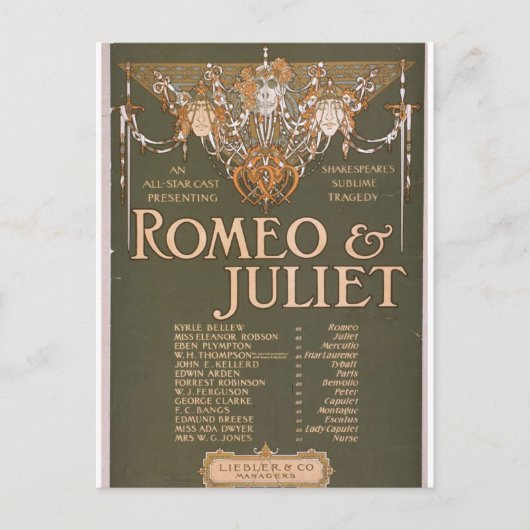 Romeo & Juliet, 'Liebler & Co' Retro Theater Briefkaart (Voorkant)