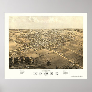 Romeo, MI Panorama Map - 1868 Poster