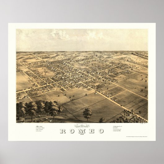 Romeo, MI Panorama Map - 1868 Poster (Voorkant)