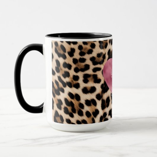 Romig bruin zwart luipaard hart mooi mok (Links)