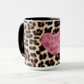 Romig bruin zwart luipaard hart mooi mok (Voorkant links)