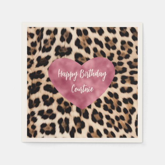 Romig bruin zwart luipaard hart servet (Voorkant)