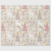 Romig wit, kerstboom en hert cadeaupapier (Vlak)