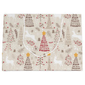 Romig wit, kerstboom en hert groot cadeauzakje (Voorkant)