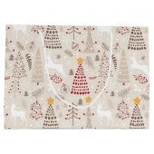 Romig wit, kerstboom en hert groot cadeauzakje (Achterkant)